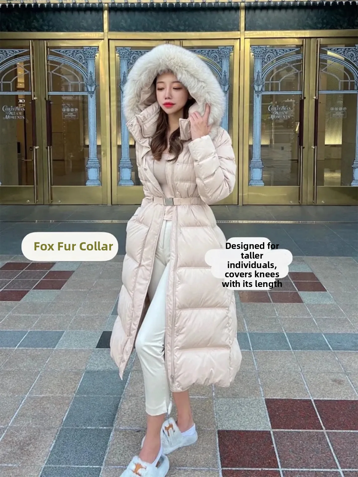 Jaet largo de plumas para mujer, abrigo de invierno ajustado hasta la rodilla, acolchado en la cintura, prendas de vestir exteriores Faionable, estilo coreano