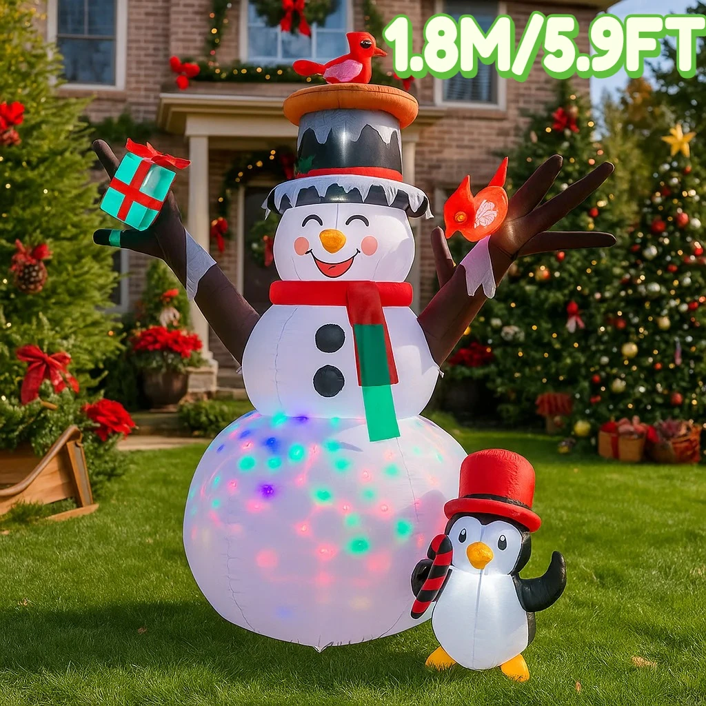 1.8M/5.9FT Inflatable Snowman Penguin with LED Lights  Home Decorations Toys Yard Xmas Holiday Decor Supplies Outdoor Garden