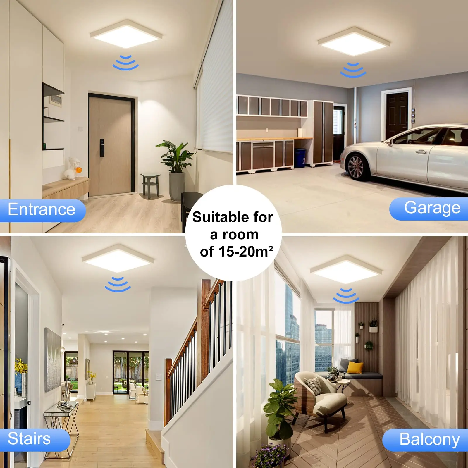 18W LED Ceiling Light with Radar Motion Sensor, 1800LM 4000K IP44 Flat Lamp for Hallway Stairs Balcony Garage