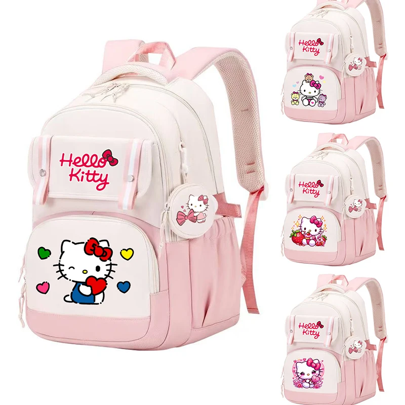 

Hello Kitty Backpack Popular Kid Teenager SchoolBag Large Fashion Student Bookbag Girl Travel Knapsack Gift With Coin Purse