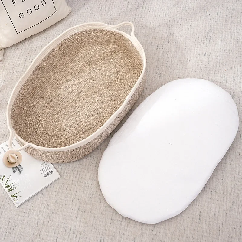 

Детская корзина из хлопчатобумажной веревки - портативная складная спальная кровать ручной работы для новорожденных, люлька-переноска с матрасом для прогулок