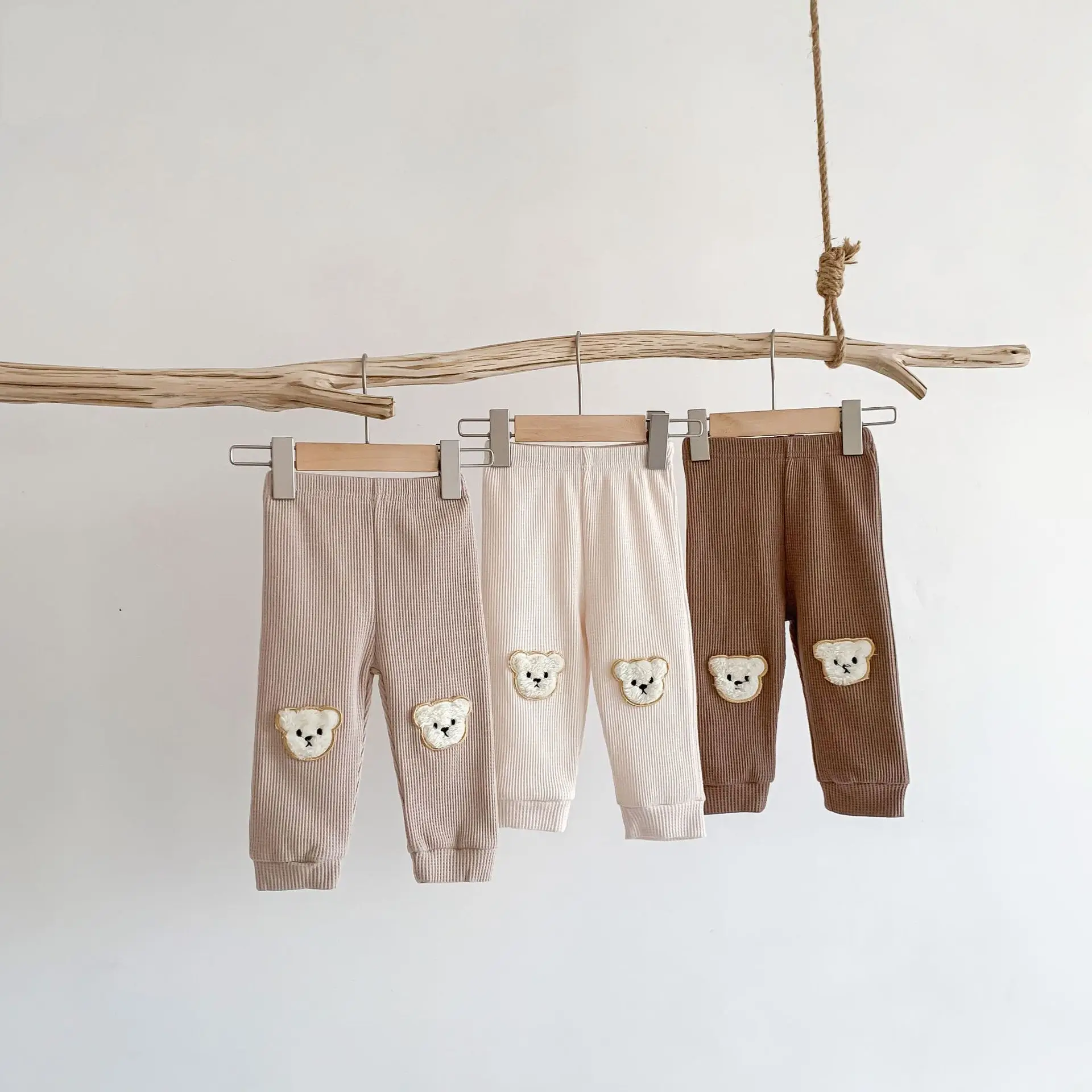 0 to 2 Years Newborn Waffle Baby Boys Girls Bear Pants Cotton Soft Elastic Spring Autumn Kids Harem Pant Trousers