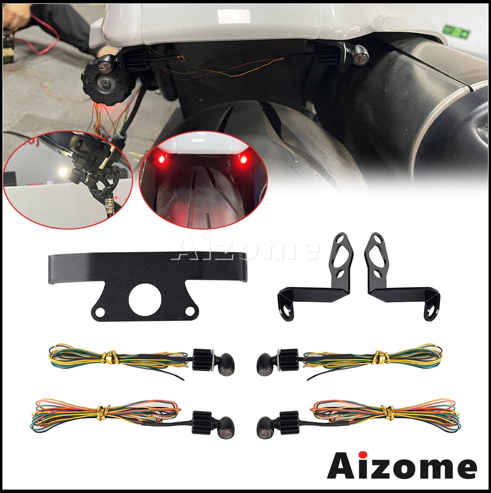 For Harley Sportster S 1250 RH1250S 2021-2024 Motorcycle 12V LED Lights Turn Signal Lamps w/Mount Bracket Indicator DRL Aluminum