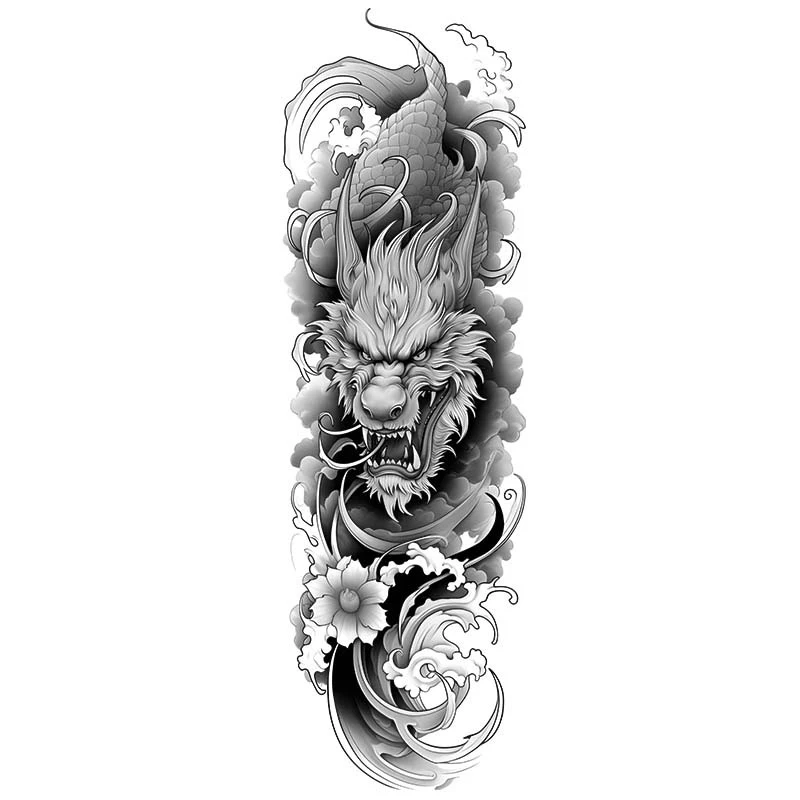 Faux Tatouage Temporaire Étanche pour Homme et Femme, Autocollant Nuage Dragon, Bras Complet, Manches Grande Taille