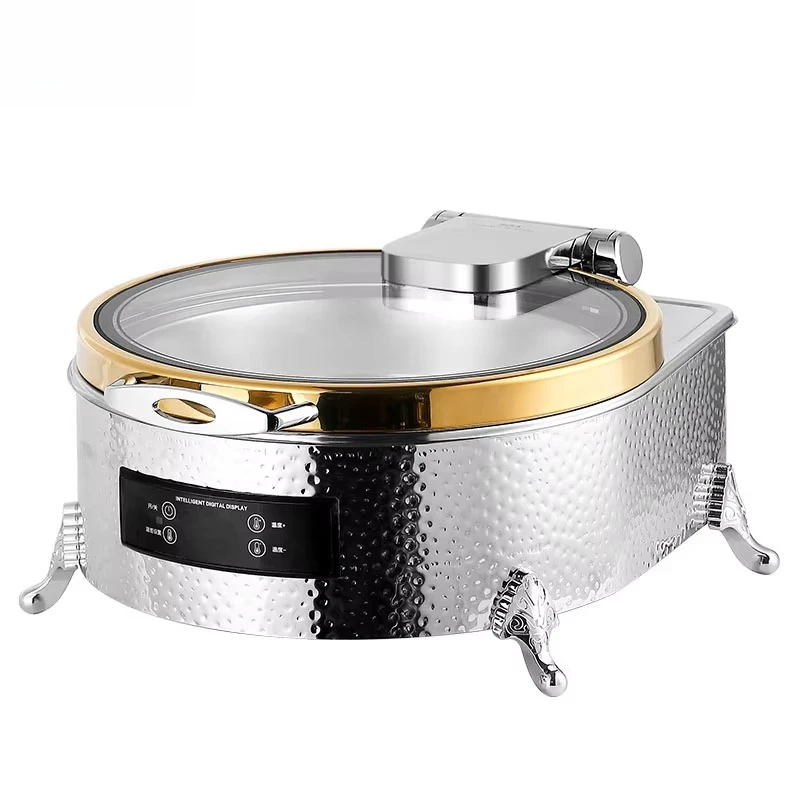 

Deluxe Electric Smart Chafing Dish with Golden Edge Lid 304 Stainless Steel Remote Control Temperature Bain Marie Food Warmer