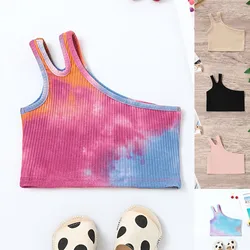 18M-6Y Kids Girls canotta una spalla Racerback Tie Dye Crop Top senza maniche sport Dance Top per balletto ginnastica Dancewear