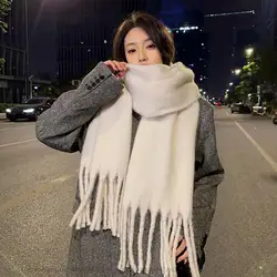 Elegant Tassel Scarf Women Long Scarf Elegant Women's Winter Scarf Thick Imitation Cashmere Shawl with Tassel Trim Long Warm