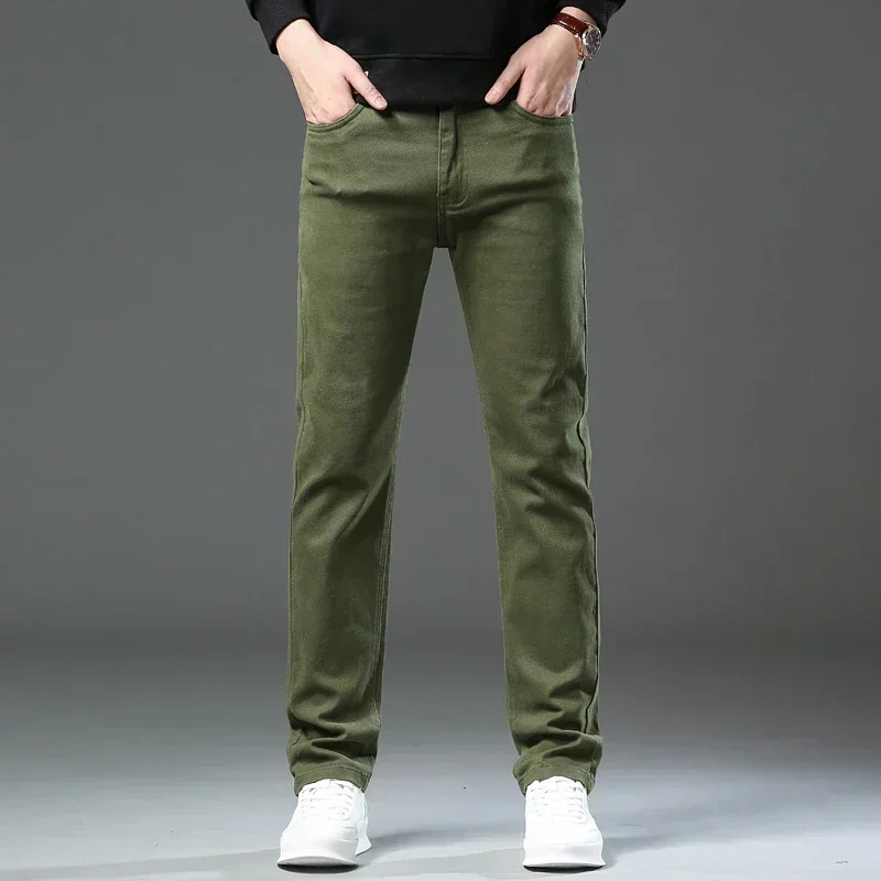 Jeans elasticizzati slim da uomo nuovi autunnali Pantaloni in denim in tessuto morbido alla moda e versatili Pantaloni di marca maschile caffè verde militare