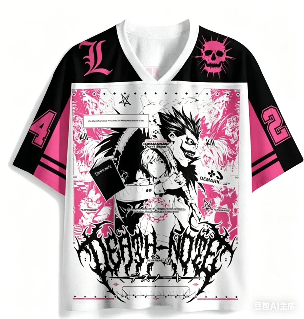 Kinder Erwachsene Death Note Liuke Rote Augen 3D-gedrucktes Jersey-Mesh Atmungsaktiver Amerikanischer Retro-Sportstil Kurzarm – Detail 4
