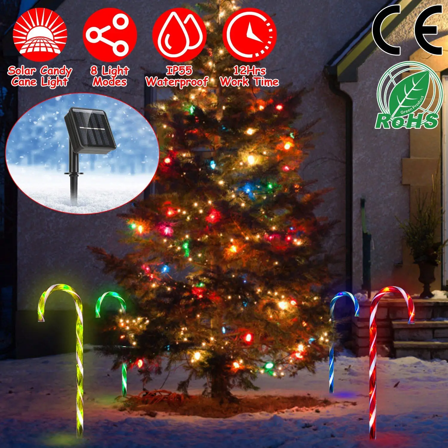 

For For Solar Christmas Candy Cane Light IP55 Waterproof Stake Light