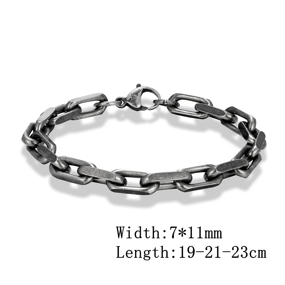 MKENDN Locomotive Men Punk Rock Bicycle Chain Bracelet Stainless Steel Male Vintage Oxidized Black Biker Jewelry