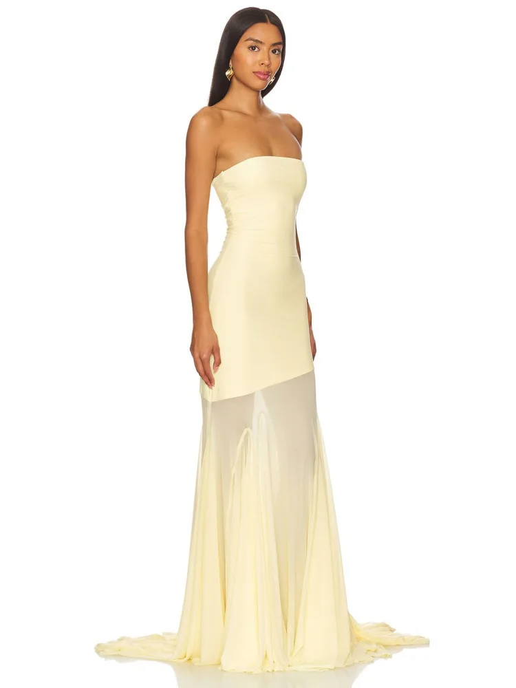 XIAOTANG Off-shoulder Strapless Sexy Maxi Dress Women Gown Fashion Elegant Mesh Sleeveless Backless Bodycon Club Party Dresses