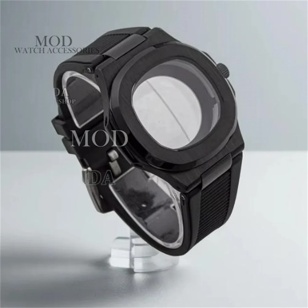 

41mm NH35 Case Band 25MM Genuine Leather Strap 10ATM Waterproof Case Sapphire Glass For Nautilus NH35 Automatic Movement Parts