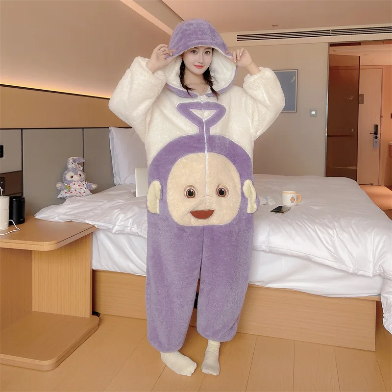 Cartoon Women Jumpsuit Sleepwear Adult Onesies Pajamas Girls Dipsy Laa-Laa One-Piece Costume Cosplay Homewear Warmable Outfits