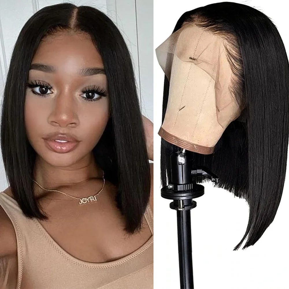 

200 Density Straight Short Bob Wig 12 Inch HD Lace Front Human Hair Wigs 13X4 Pre Plucked Closure Remy Hair Wigs For Black Women