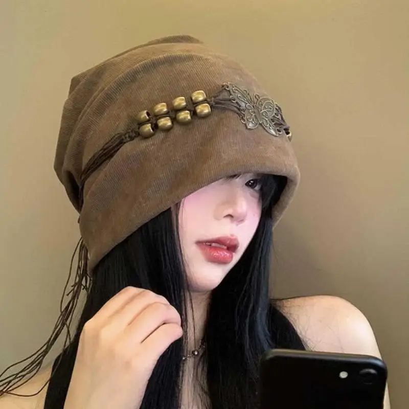 

Women's Cute Hat Sweet Cool Style Hat Tie Dyed Tassel Beaded Butterfly Decor Design Beanie Retro Loose Hat