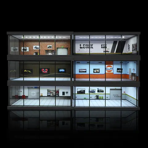 1/64 Skala Diorama Bilgarage Modell LED-belysning Stadsparkeringsplats Utställningsplats Bakgrund Display Scenmodell Samling Gåva 10 best sales diorama parkeringsplats - №6