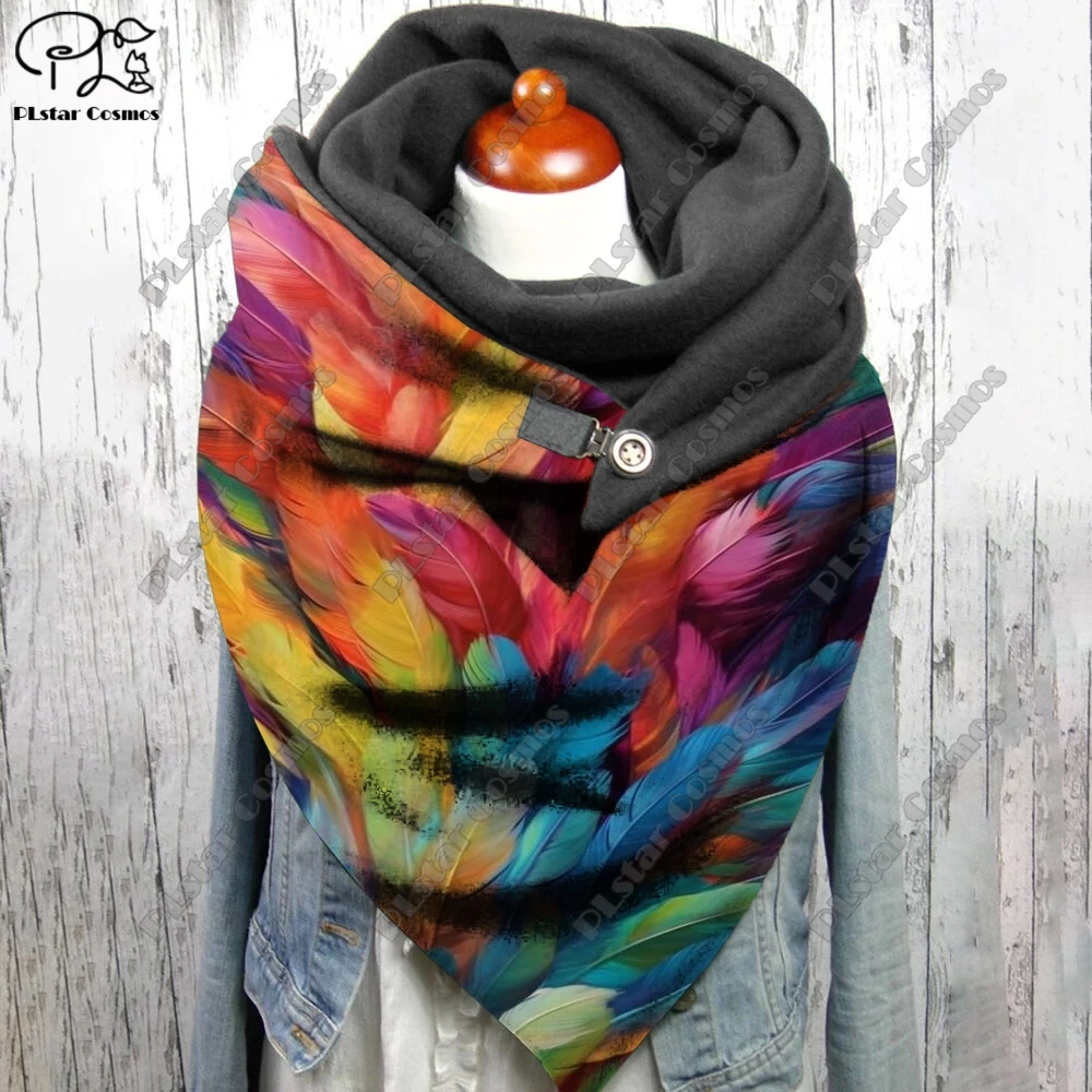 

3D Printing Colorful Feather Gradient Pattern Warm Shawl Scarf Spring Winter Big Triangle Scarf Casual Gift