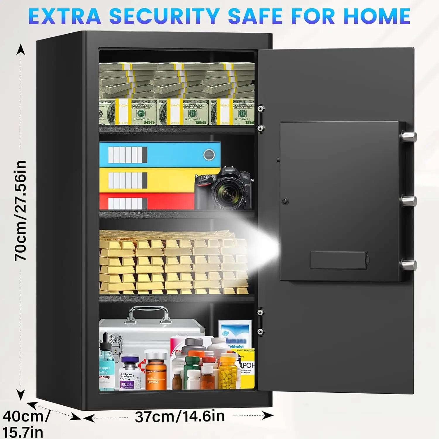 Safe Box, 6.0 Cuft Home Safe with Fireproof Waterproof Bag, Anti-Theft Digital Security Safes with Smart Alert System, Removable
