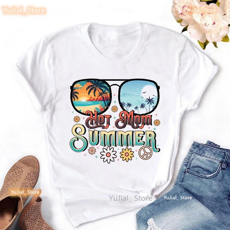 Mom Summer Graphic Print T Shirt Women Glasses Surf Flowers Tshirt Femme Harajuku Shirt Short Sleeve T-Shirt Female