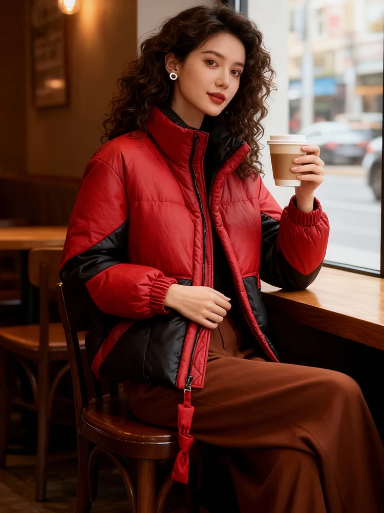 เสื้อโค้ทกันหนาวทรงหลวมสไตล์เกาหลี แขนยาว คอตั้ง ซิปหน้า สำหรับผู้หญิง รุ่นทันสมัย