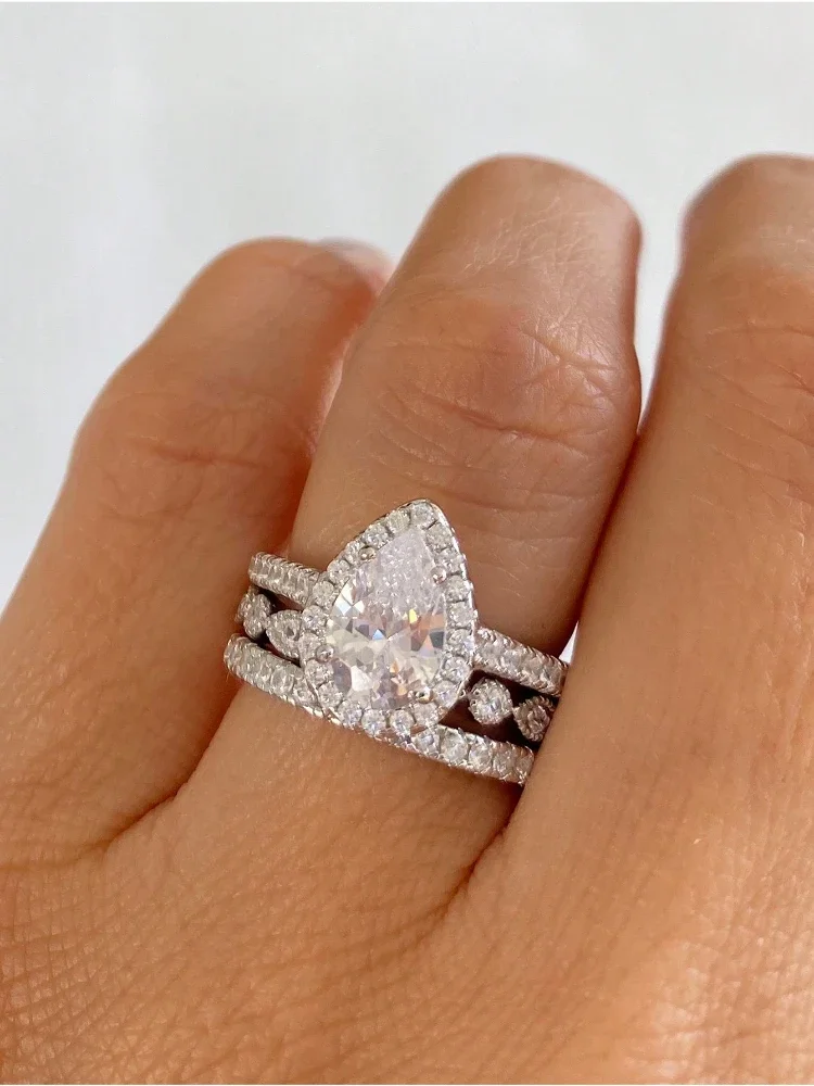 Women's 925 Sterling Silver Classic Water-Drop Zircon Ring