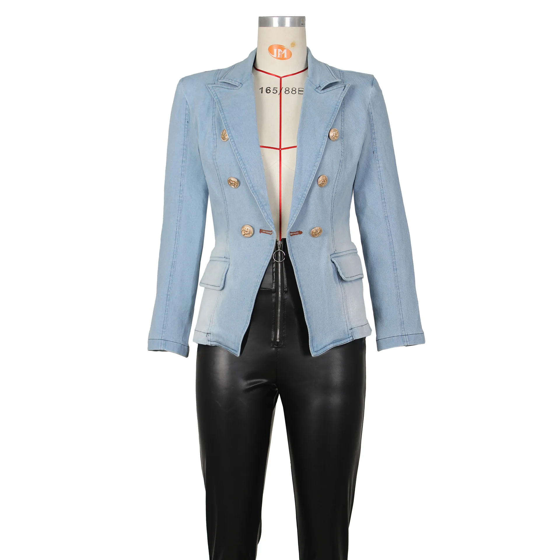 Veste Blazer en Jean Délavé pour Femme, Manteau en Denim Bleu Uni, Coupe Ajustée, Double Boutonnage, Vêtements d'Extérieur Élégants, Nouvelle Mode, Automne 2023