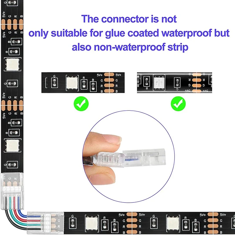 8mm 10mm Wide LED Strip Right Corner 2pin 3pin 4pin Solder-free Crystal Connectors for COB 5050 2835 WS2812B WS2812 Strip Corner