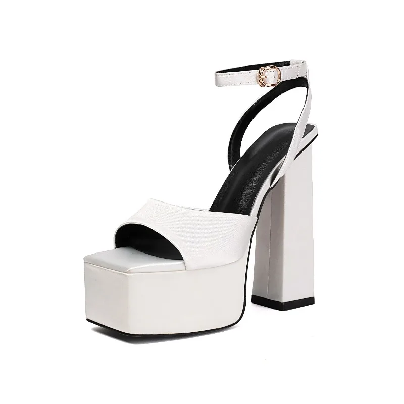 

New 14.5cm Toe Soft Leather Open Toe High Heels Platform Ultra-High Thick Heel Sexy Sandals Fashionable Catwalks Women Shoes