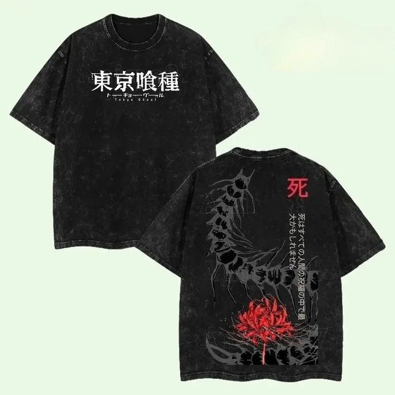 Anime Tokyo Ghoul Ken Kaneki Graphic T Shirt Men Women Washed Cotton Tshirts Vintage Casual Clothing Harajuku Male Loose T-shirt