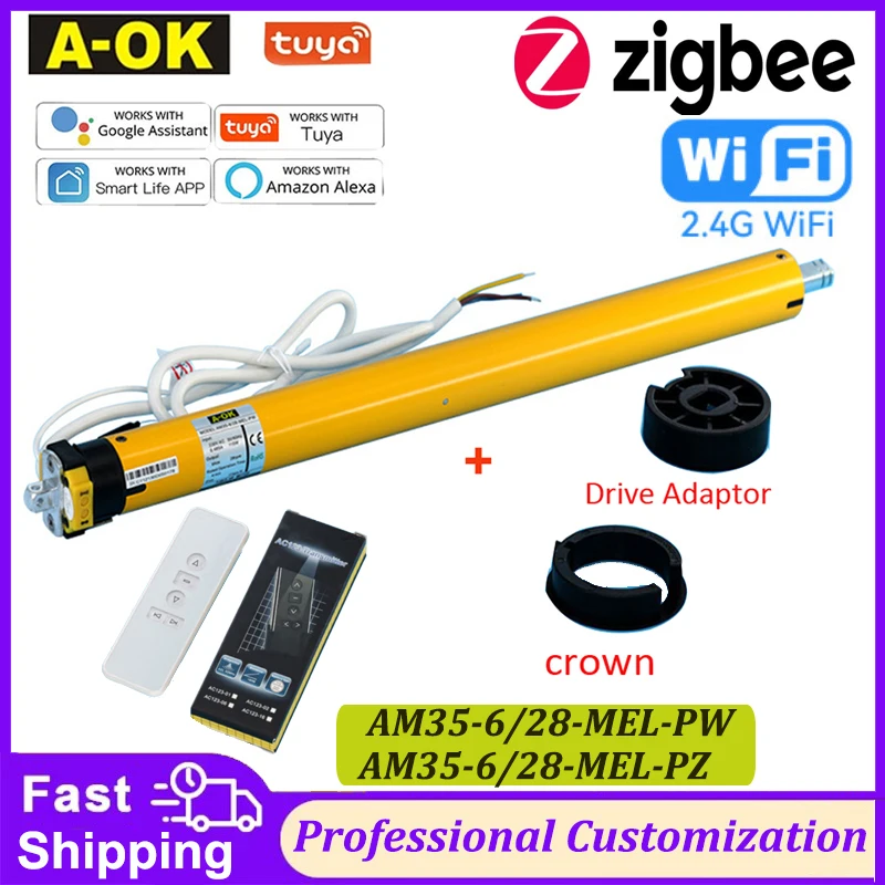 

A-OK AM35 6/28 Smart Blinds Tubular Motor,RF433+Tuya zigbee,for 40mm/45mm/47mm/50mm Tube Rolling Shutter,via Alexa Google Home