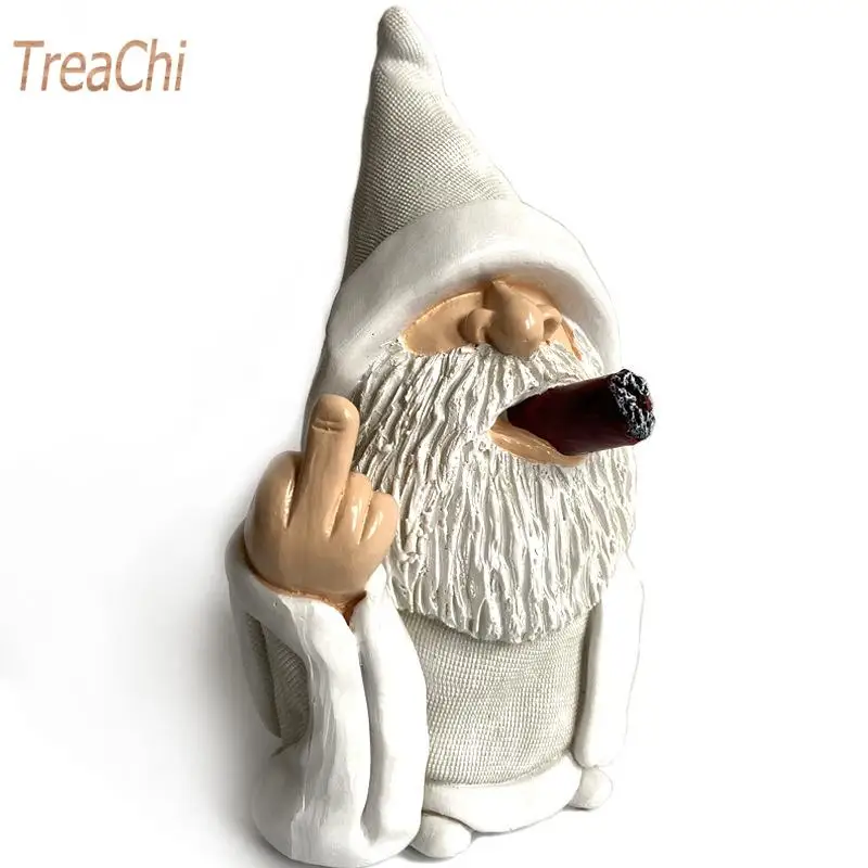 Christmas Garden Gnome Gnome White Robe Smoking Gnome Middle Finger Home Decoration Arts and Crafts Decoration