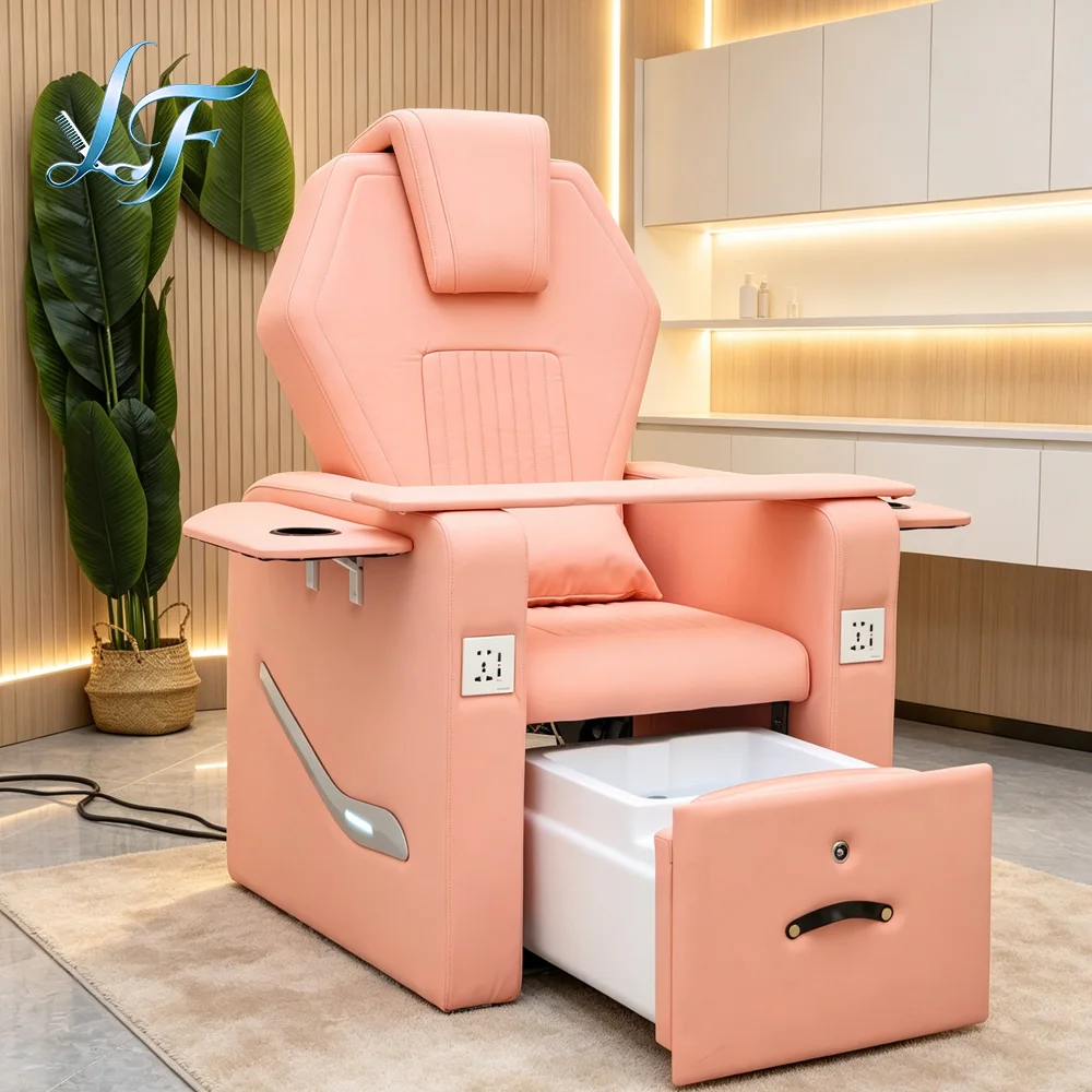 

High Back Spa Manicure Pedicure Chair Pink High Back Design Plumbing For Nail Salon