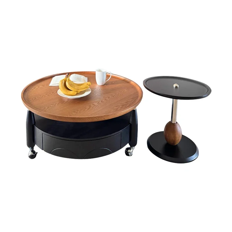 

Medieval style solid wood coffee table combination living room home high-end walnut color drawer storage retro designer