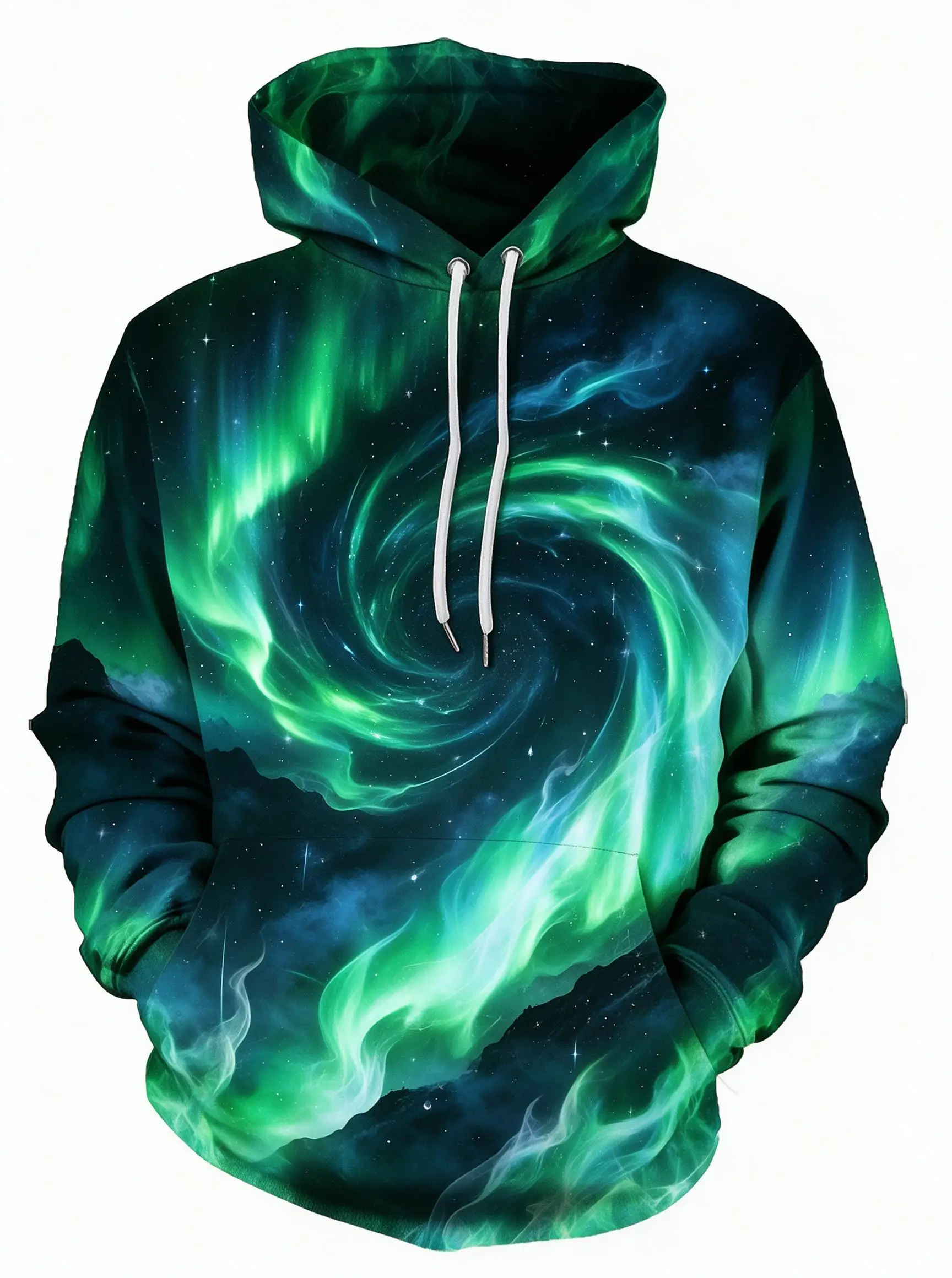2026 Men's Hoodie Thin Autumn Winter Trend Aurora Cosmic Vortex Art Print Long Sleeve Male Casual Sweatshirt Tops Clothes
