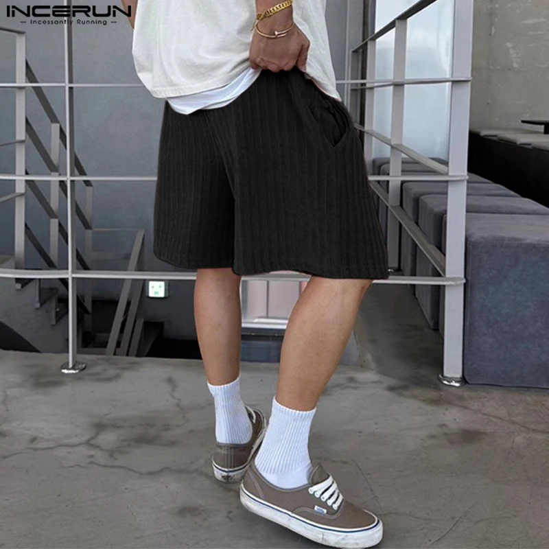 

INCERUN Men Shorts Solid Color Drawstring Loose Corduroy Joggers Casual Shorts Men Streetwear 2025 Fashion Men Bottoms S-5XL