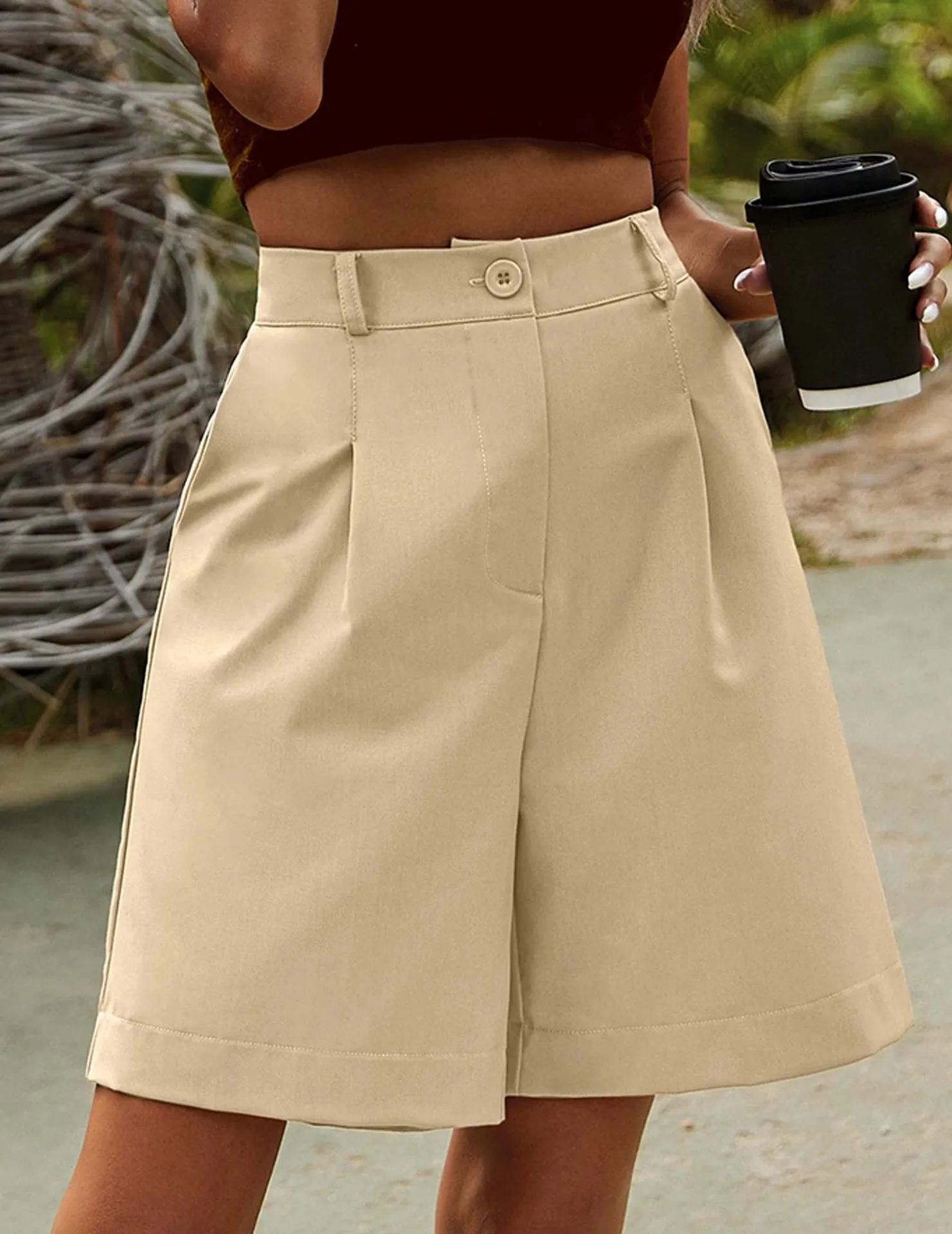 Casual Women's Shorts A-line High Waist Short Chic Office Lady Shorts Vintage Female Pants Spring Summer Simple Bottoms