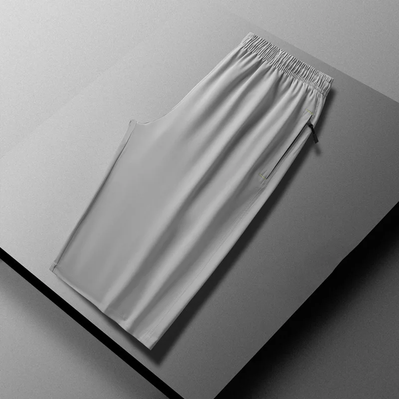 

Мужские летние тонкие быстросохнущие спортивные укороченные брюки из ледяного шелка, свободные повседневные брюки больших размеров в стиле Ins