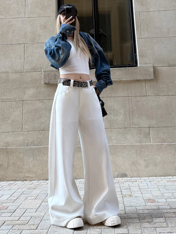 

Женские широкие брюки-бананы Arcuate White с эффектом утяжки, весна 2026, свободный крой, скрывающие бедра, повседневные, прямые штанины