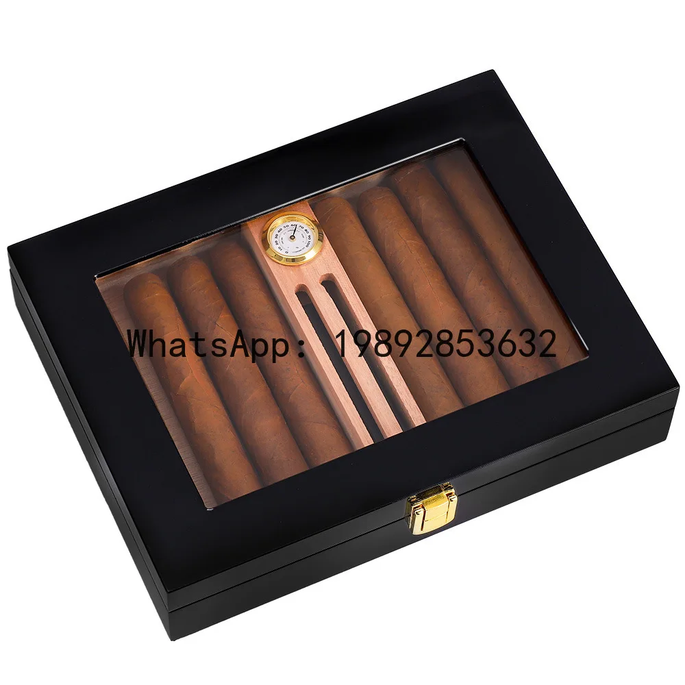 Hz cedar wood cigar humidor - mini portable cigar case with piano lacquer finish and skylight