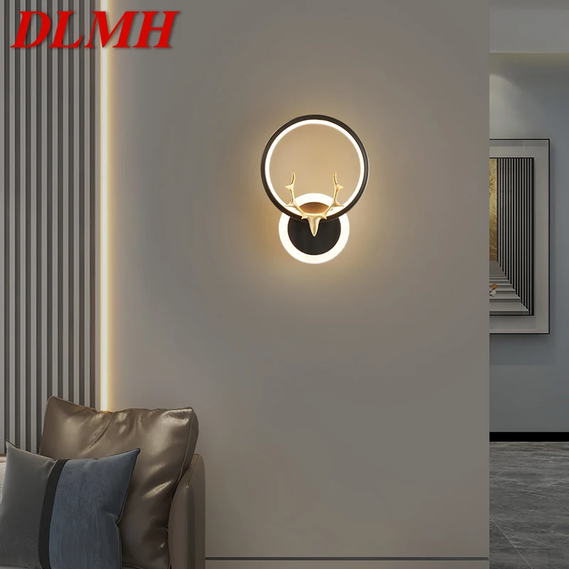 

DLMH Modern Black Brass Sconces Light LED 3 Colors Luxury Decorative Beside Lamp for Home Bed Room