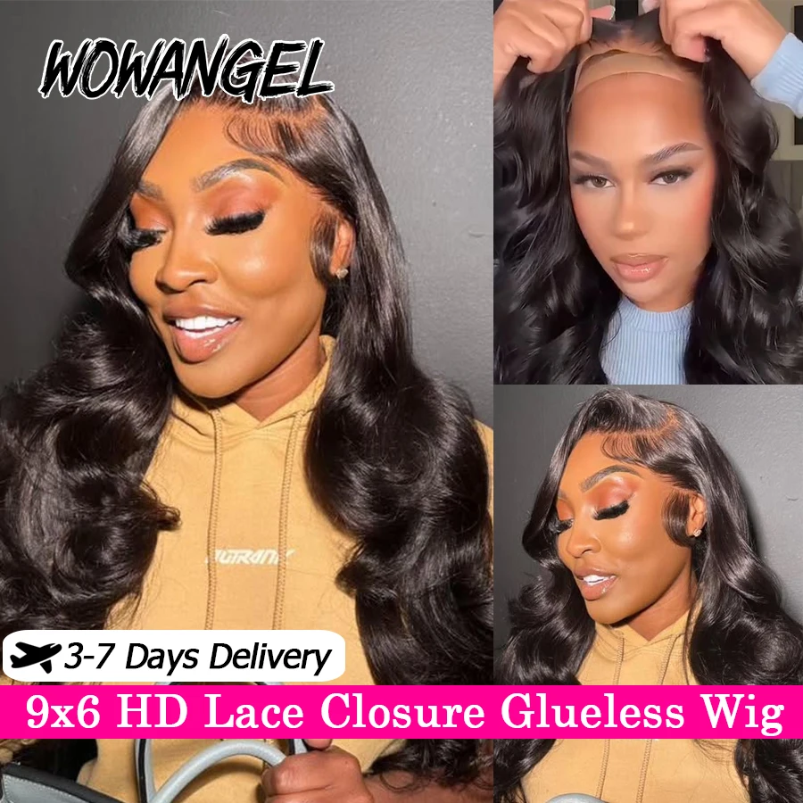 WOWANGEL 34in 9x6 HD Lace Closure Wigs Body Wave Wigs Glueless Wig Human Hair Ready To Wear Melt Skins Remy Brazilian Hair