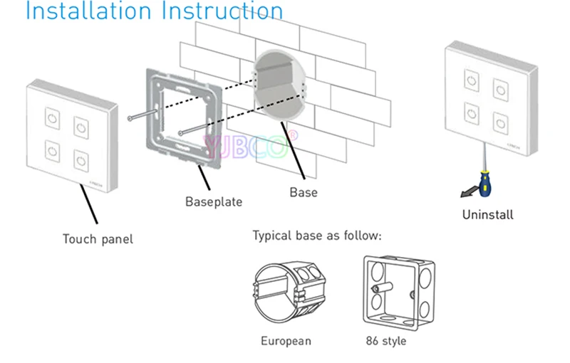 DALI Touch Panel dimming Controller 86 Style Wall Switch DALI Bus Supply Power Support Scene, Group, Unicast, Broadcast Mode