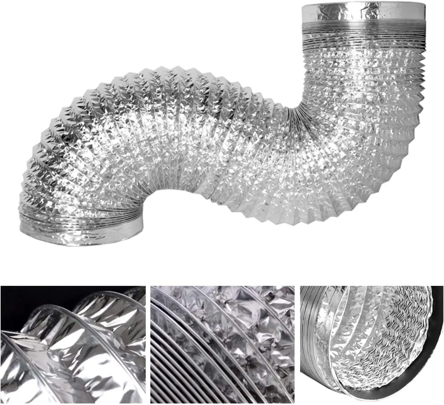 Hon&Guan 5 Inch Flexible Dryer Ventilation Hose For Confined Space Exhaust Hose Aluminum Duct for Ventilation- With 2 Clips