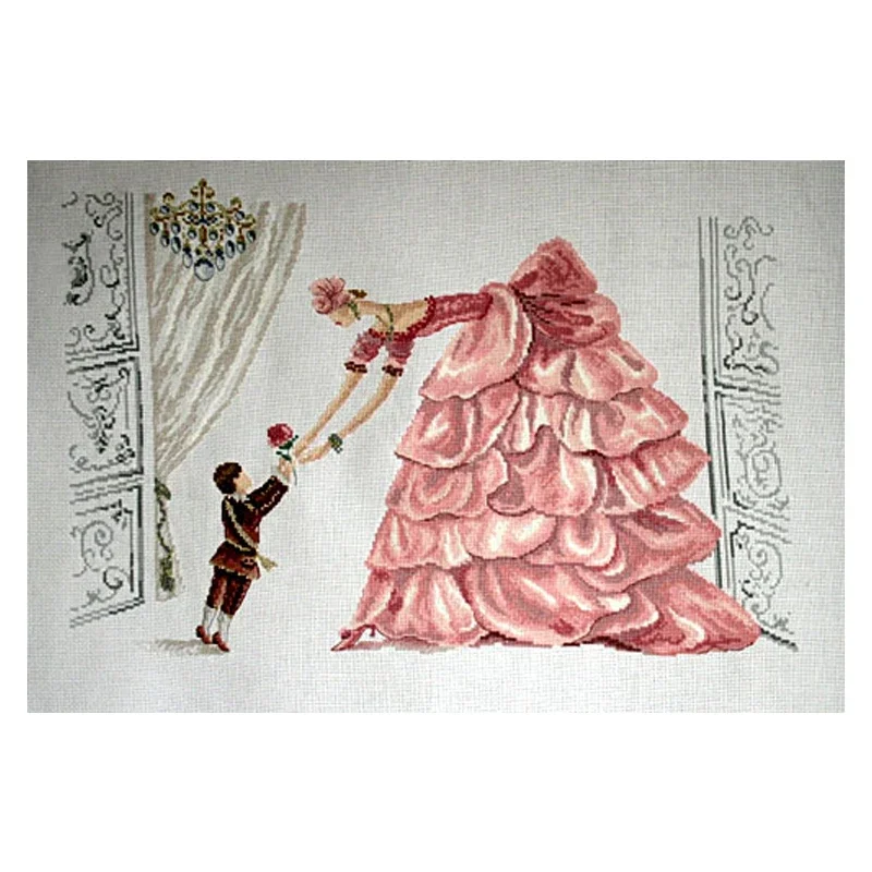 Amishop Gold Collection Counted Cross Stitch Kit Bed Time In Pink Bedtime Helene Tran Boy And Lady Woman Rose