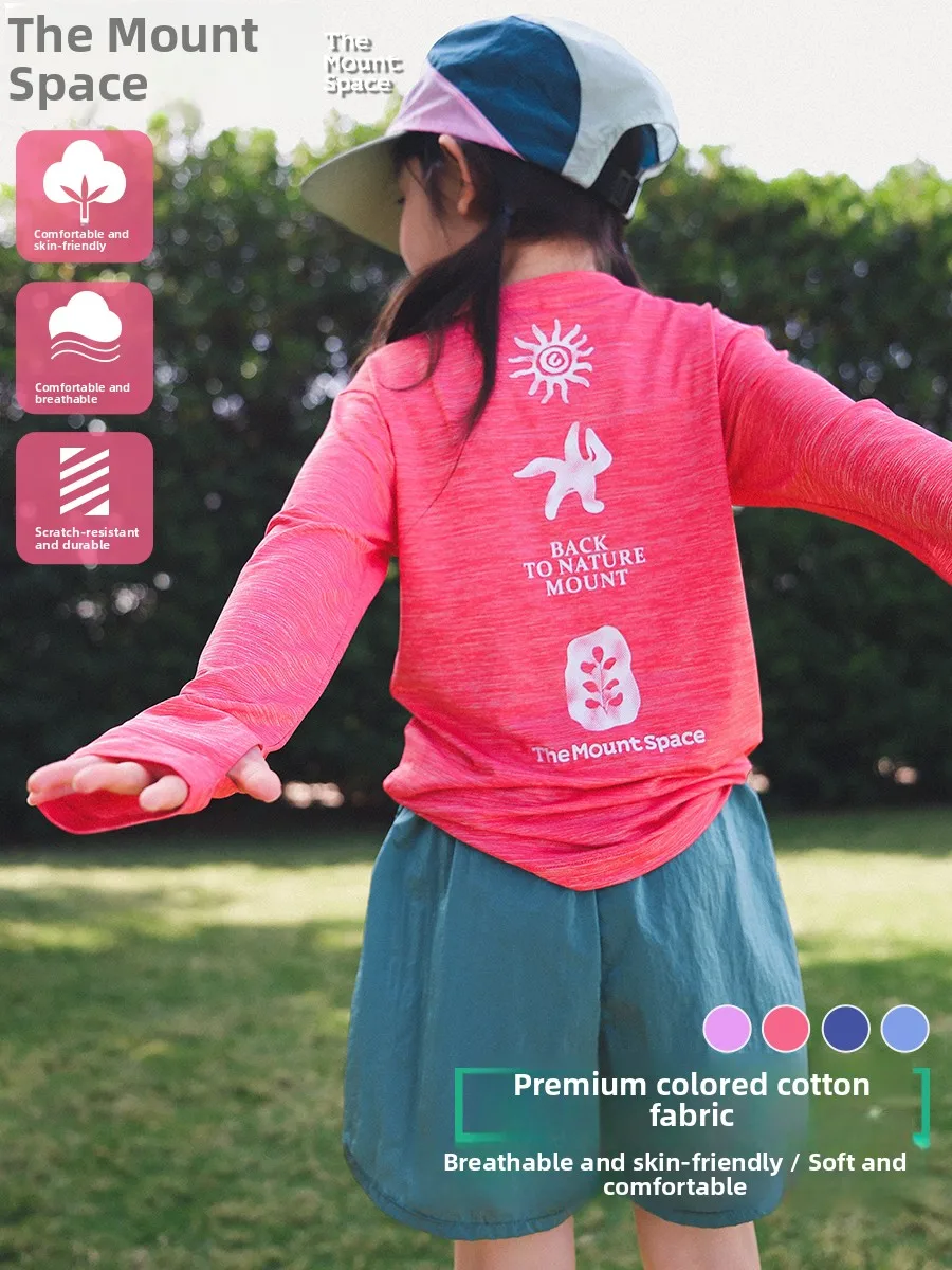 Outdoor Long Sleeve Children's T-shirt Quick Dry Printed Kids' Summer New Style Polyester Spandex Blend round Neck Top for Girls