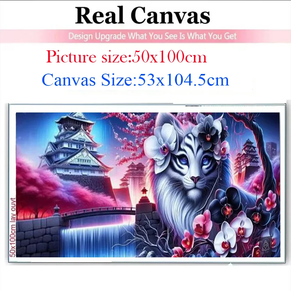 Vibrant Black White Tiger Orchids Flowers Large Diy 5D Diamond Painting Surreal Japanese Landscape Full Mosaic Diamond Home Art