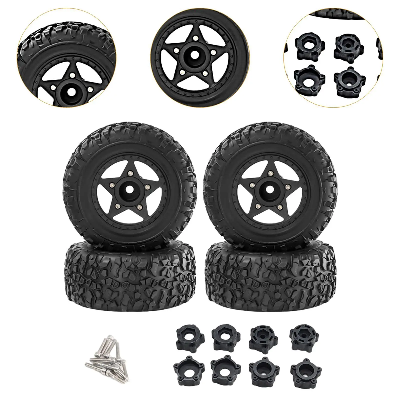 4x Ruote e pneumatici per auto RC Pneumatici e cerchi RC con abbinamento e viti facili da usare