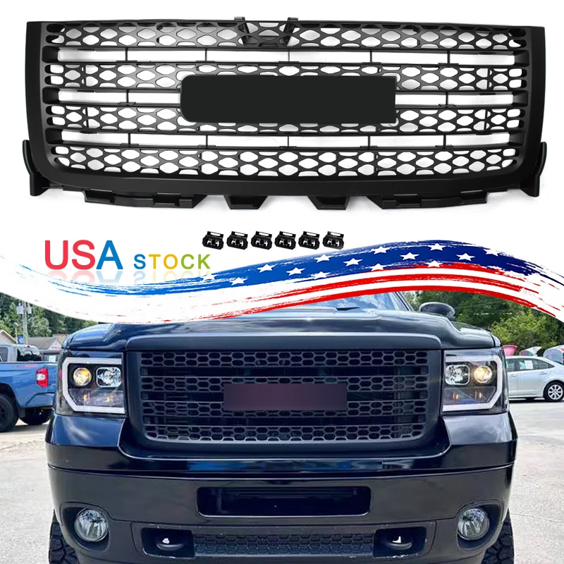 

Car Front Grille Matte Black For GMC Sierra Denali 2500HD 2011-2014 Front Bumper Upper Grille Hood Mesh Grills Radiator Grille