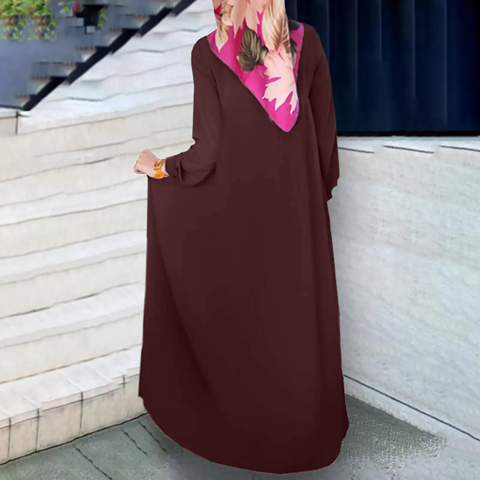 Kaftan Long Sleeves O-neck Robe Dress Muslim Dress Women Abaya Fashion Loose-Fitting Islamic Clothing Eid Ramadan Caftan